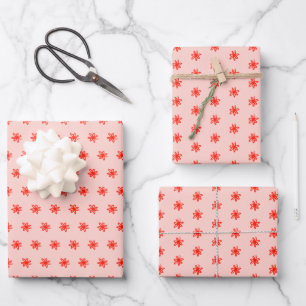 Tiny Scribbled Daisies Rustic Whimsical Red Pink Wrapping Paper Sheet