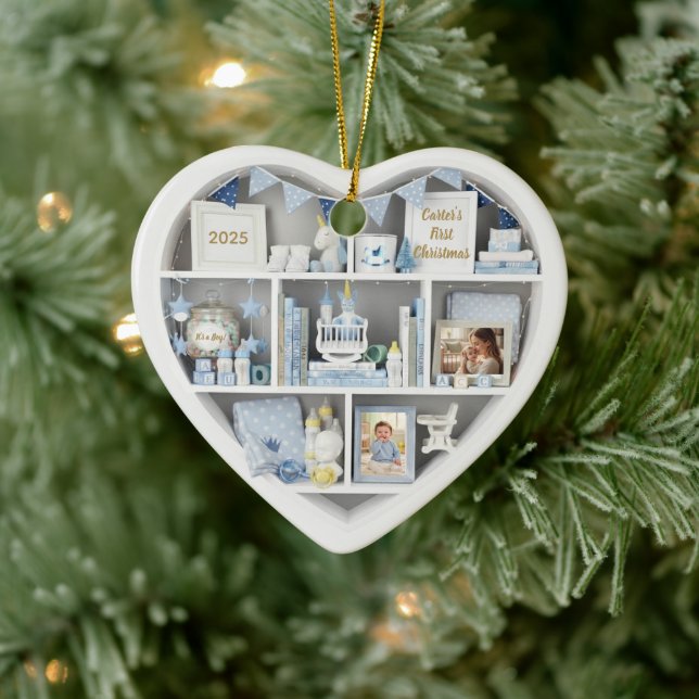 Tiny Shelves Personalised Baby Boy First Christmas Ceramic Tree Decoration (Tree)