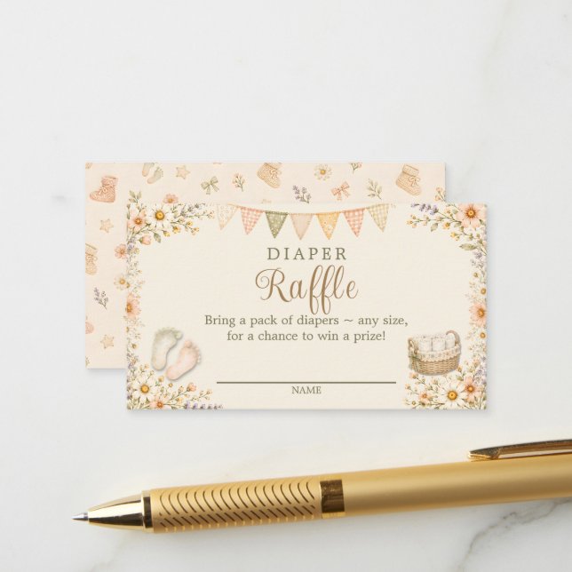 Tiny Shoes to Fill Diaper Raffle Ticket Enclosure Card (Front/Back In Situ)