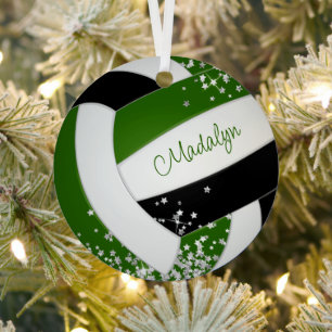tiny silver stars accent green black volleyball metal tree decoration