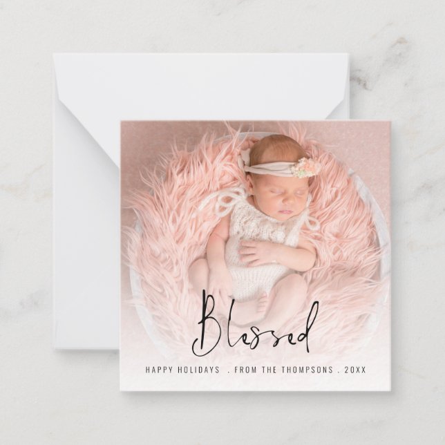 TINY SIZE | Blessed Photo Script Name Year Holiday Card (Front)