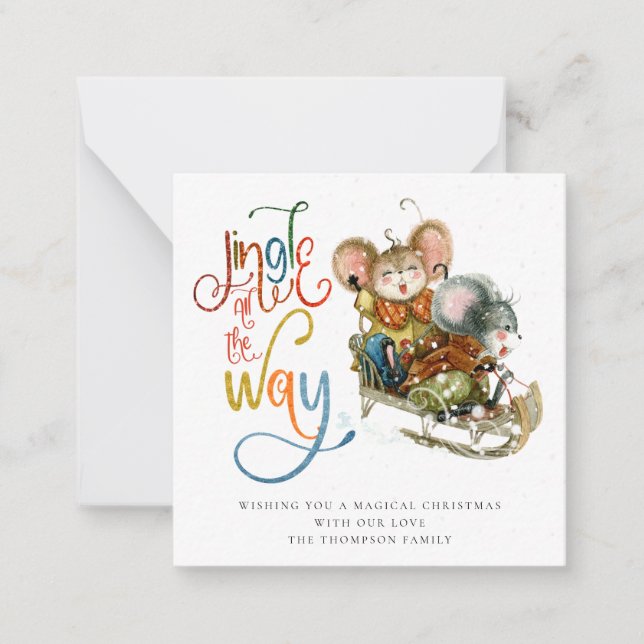 TINY SIZE Cute Mice Jingle All The Way Holiday Card (Front)
