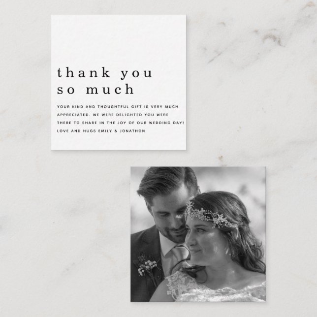 TINY SIZE | Newlywed Black White Photo Thank You Card (Front/Back)