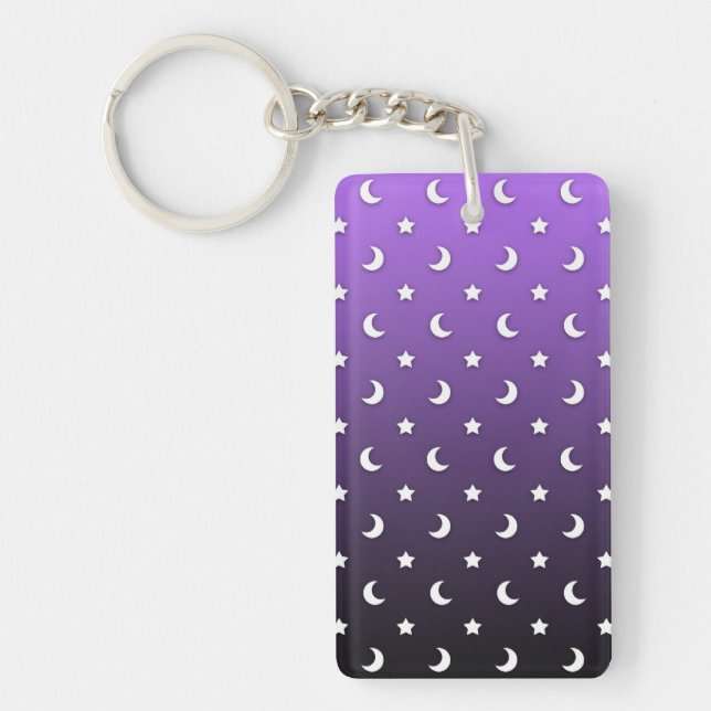 Tiny Stars and Moons on Purple Key Ring (Front)