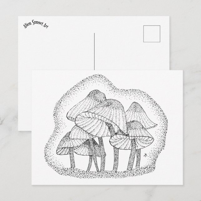 tiny striped mushrooms postcard (Front/Back)