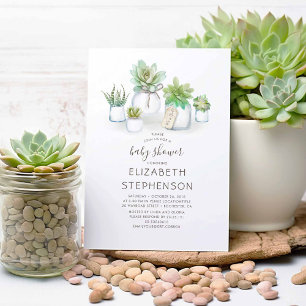 Tiny Succulents Mason Jars Rustic Baby Shower Invitation