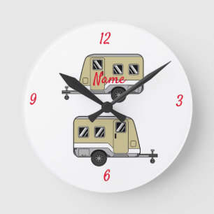 Tiny Tan Caravan Camper Thunder_Cove Round Clock