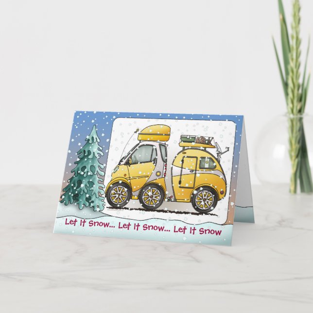 Tiny Tear Drop Camper Holiday Card (Front)