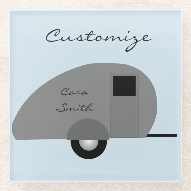 Tiny Teardrop Trailer Thunder_Cove Glass Coaster (Front)