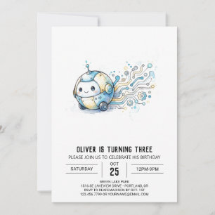 Tiny Tech Robot Birthday Invitation