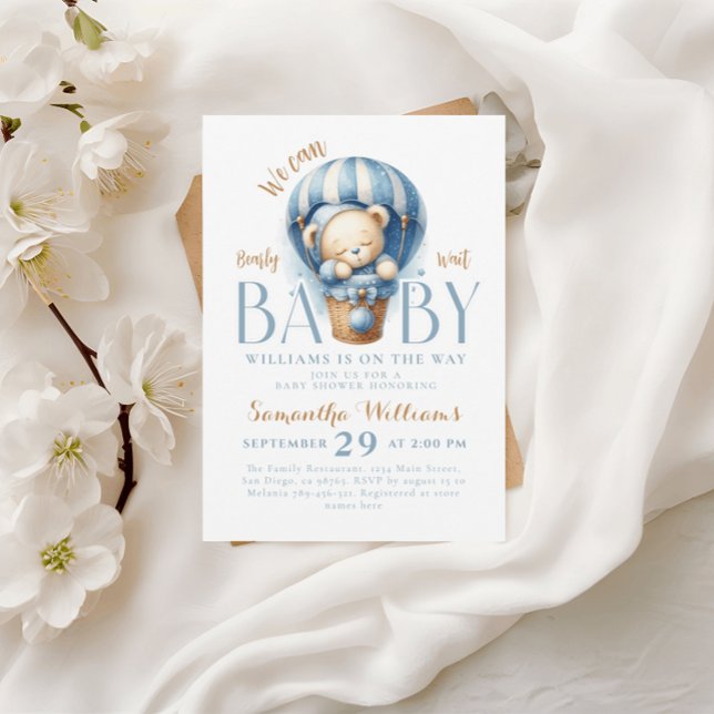 Tiny Teddy Bear Blue Aerial Balloon Invitation (Creator Uploaded)