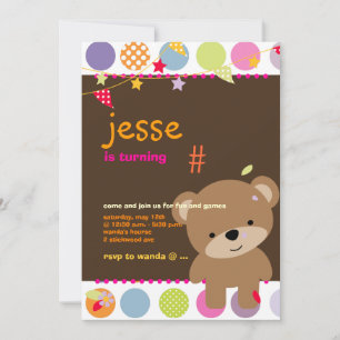 Tiny Teddy Bear Personalised Party Invitation