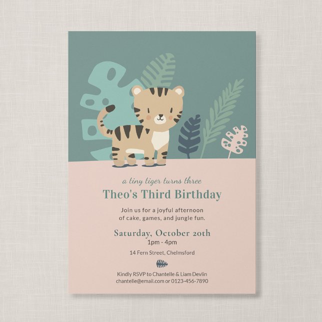Tiny Tiger Soft Jungle Safari Kids Birthday Invitation (Tiny Tiger - Jungle Safari Kid's Birthday Invitation)