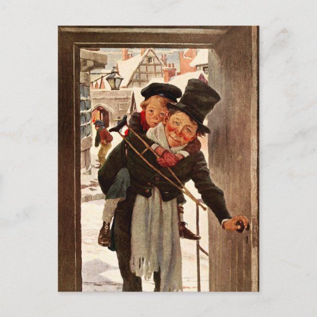 Tiny Tim and Bob Cratchit on Christmas Day Holiday Postcard (Front)