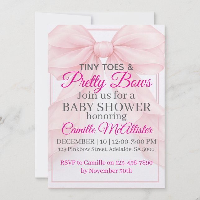 Tiny Toes and Pretty Bows Invitation (Front)