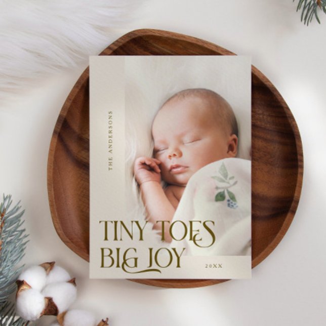 Tiny Toes Big Joy Cream Photo Birth  Announcement (Creator Uploaded)