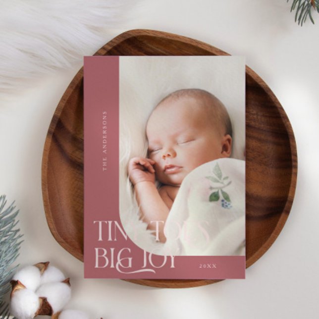 Tiny Toes Big Joy Pink Photo Birth Announcement (Creator Uploaded)