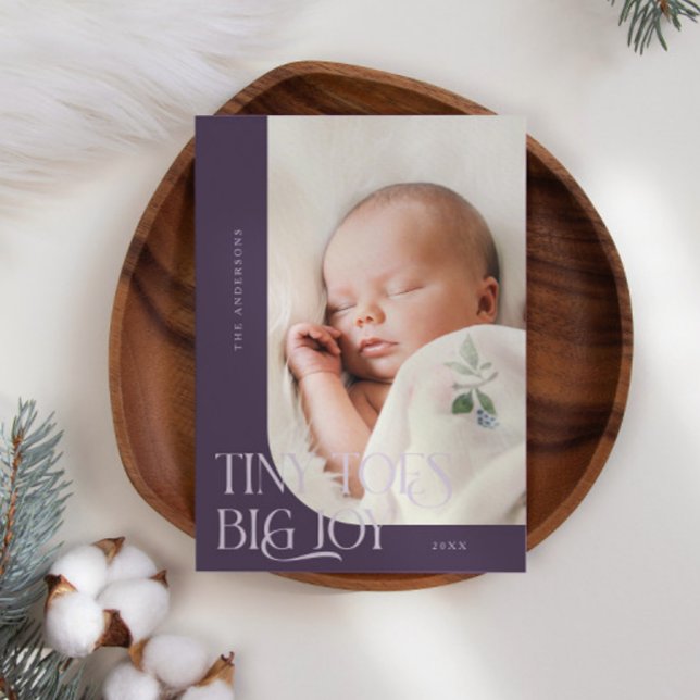Tiny Toes Big Joy Plum Photo Birth  Announcement (Creator Uploaded)