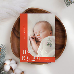 Tiny Toes Big Joy Red Photo Birth  Announcement