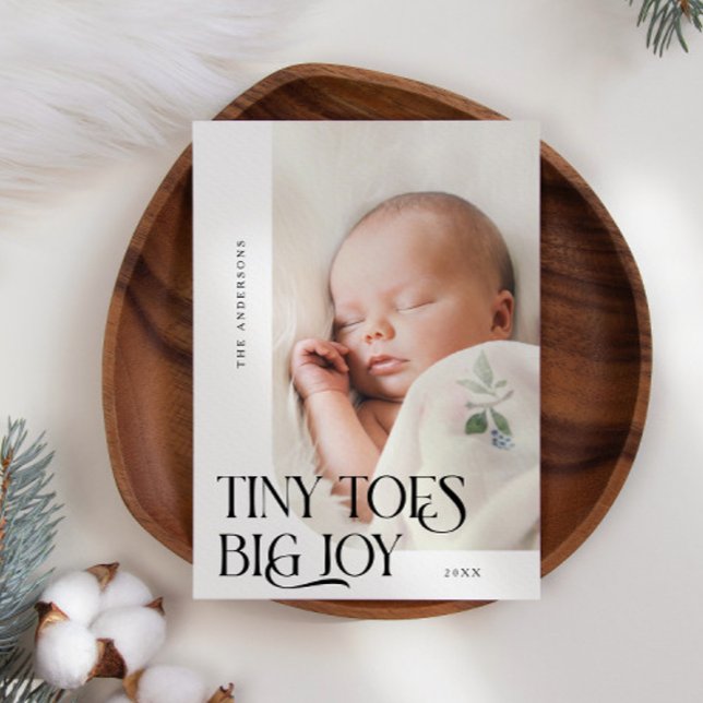 Tiny Toes Big Joy White Photo Birth Announcement (Creator Uploaded)