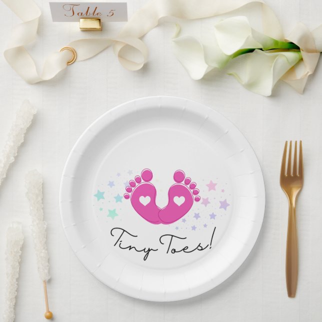 Tiny Toes Pink Baby Shower Paper Plate (Wedding)