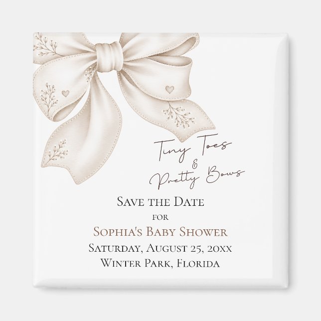 Tiny Toes Pretty Bows Baby Shower Save The Date Magnet (Front)