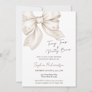 Tiny Toes Pretty Bows Neutral Baby Shower Invitation