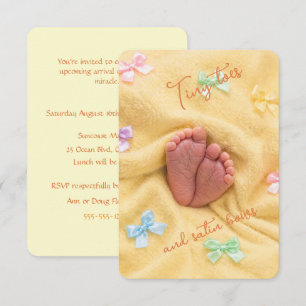 Tiny Toes Satin Bows Baby Shower Invitation
