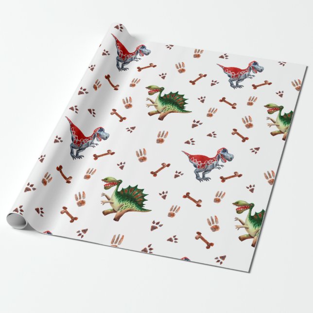 Tiny Tracks Watercolor Baby Dinosaur Wrapping Pape Paper (Unrolled)