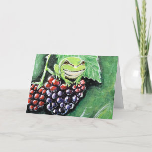 Tiny Tree Frog on a Blackberry Painting Card