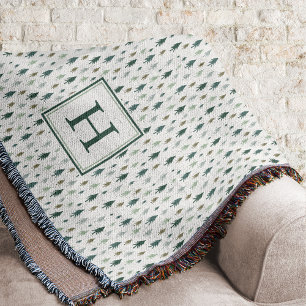 Tiny Trees   Monogrammed Holiday Throw Blanket