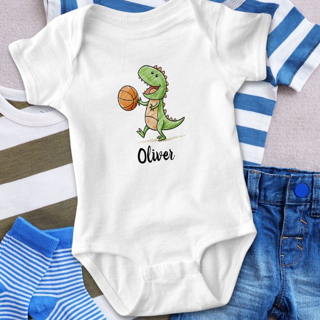 Tiny Trex Playing Basketball Baby Bodysuit (Creator Uploaded)
