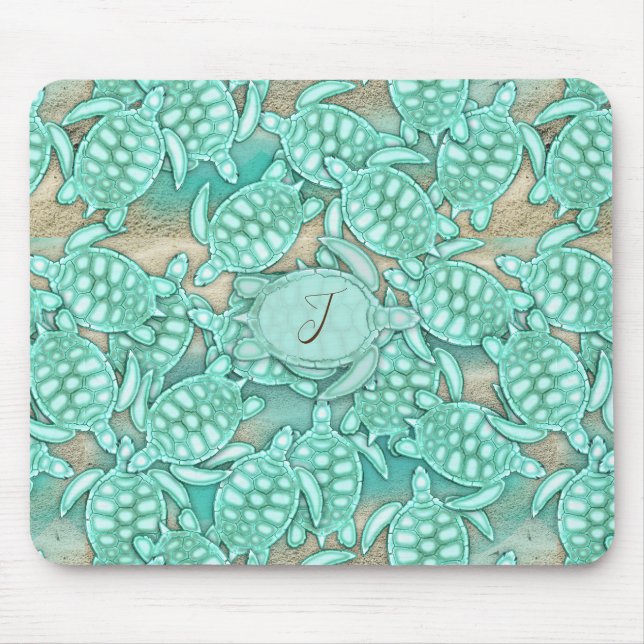 Tiny Turtles Sea and Sand Monogram ID696 Mouse Pad (Front)