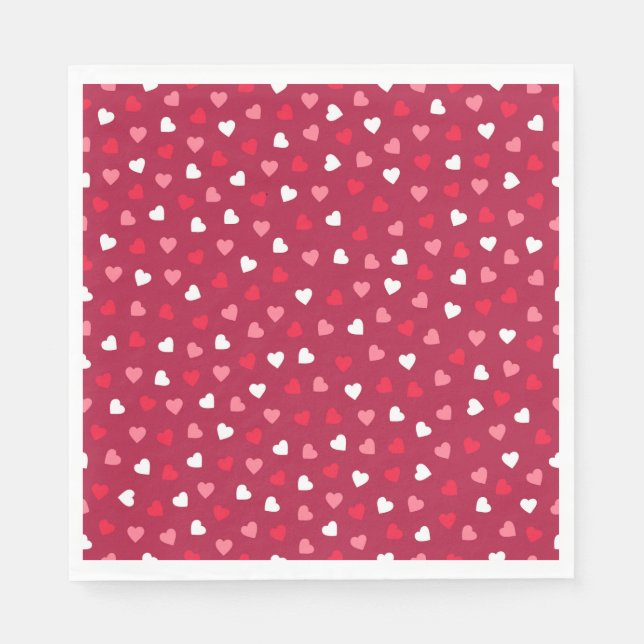 Tiny Valentine Hearts in Red White Pink Napkin (Front)