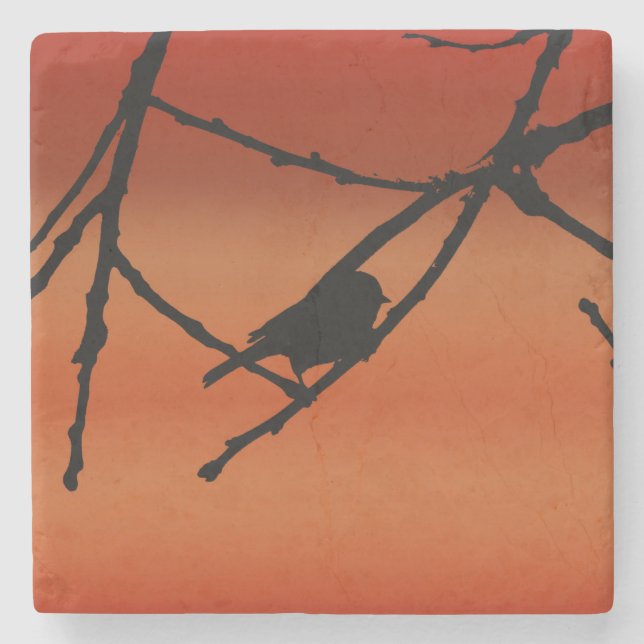 Tiny Verdin Silhouette On The Summer Sunset Stone Coaster (Front)