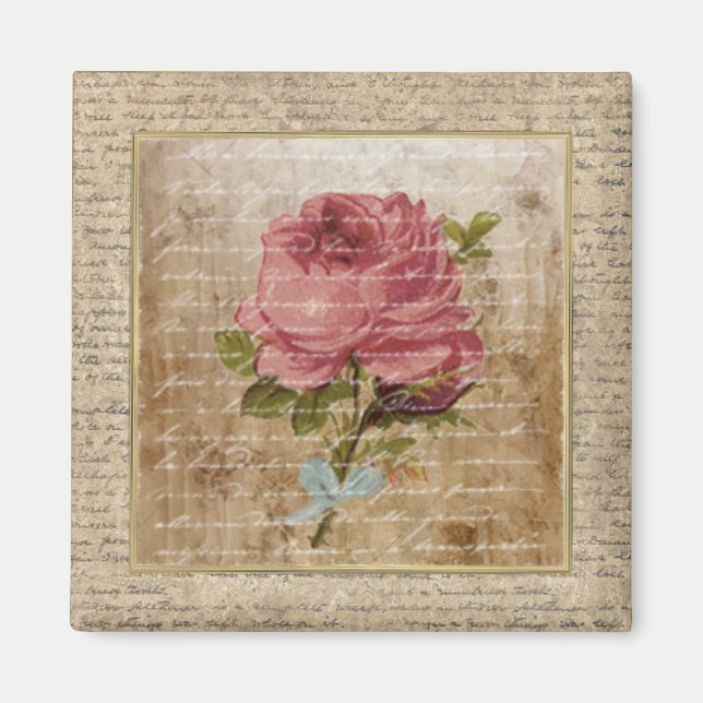 Tiny Vintage Floral Print Dusty Pink Magnet (Front)