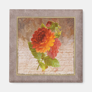 Tiny Vintage Floral Print Zinnia Magnet
