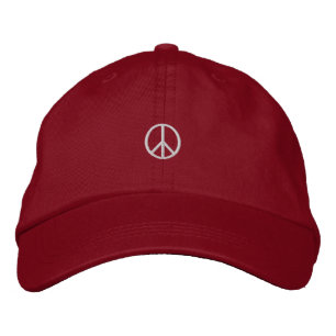 Tiny White Peace Symbol Red Embroidered Hat