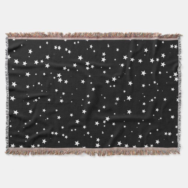 Tiny White Stars on Black Throw Blanket (Front)