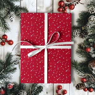 Tiny White Stars on Red Christmas Wrapping Paper
