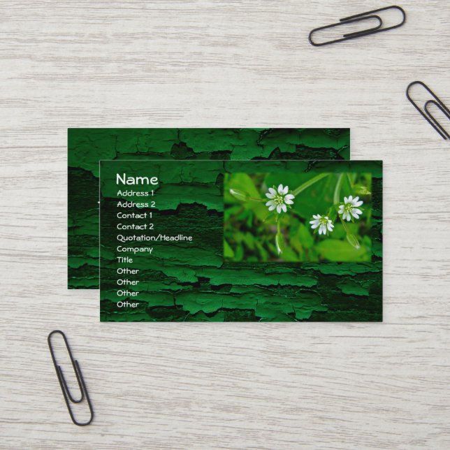 Tiny White Wildflower St. Patrick's Day Business Card (Front/Back In Situ)