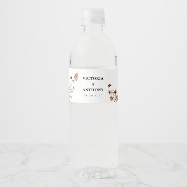 Tiny Wildflower Wedding Water Bottle Labels (Front)