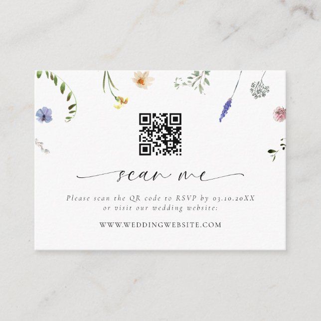 Tiny Wildflowers Wedding QR Code RSVP Enclosure Card (Front)