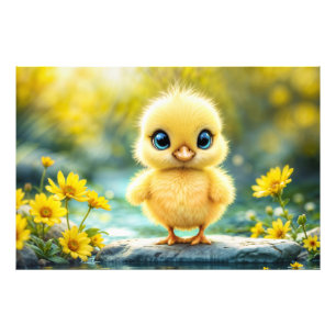 Tiny yellow chick dreamy golden light nature art photo print