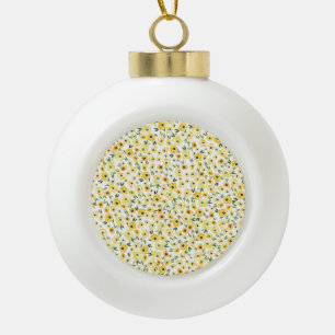 Tiny Yellow Flowers: Watercolor Seamless. Ceramic Ball Christmas Ornament