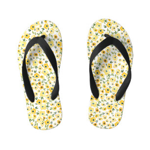 Tiny Yellow Flowers: Watercolor Seamless. Kid's Jandals