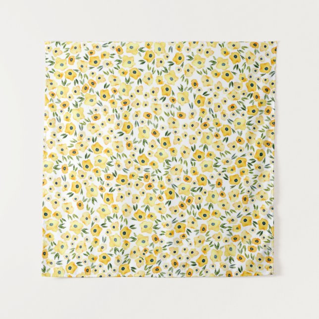 Tiny Yellow Flowers: Watercolor Seamless. Tapestry (Front)
