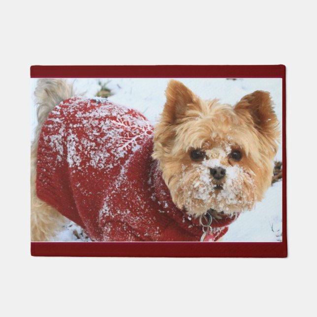 Tiny Yorkie in Snow Doormat (Front)