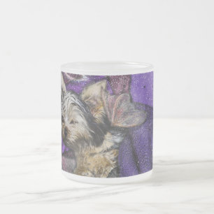 Tiny Yorkie Sleeping Angel Halo Memorial Art Frosted Glass Coffee Mug