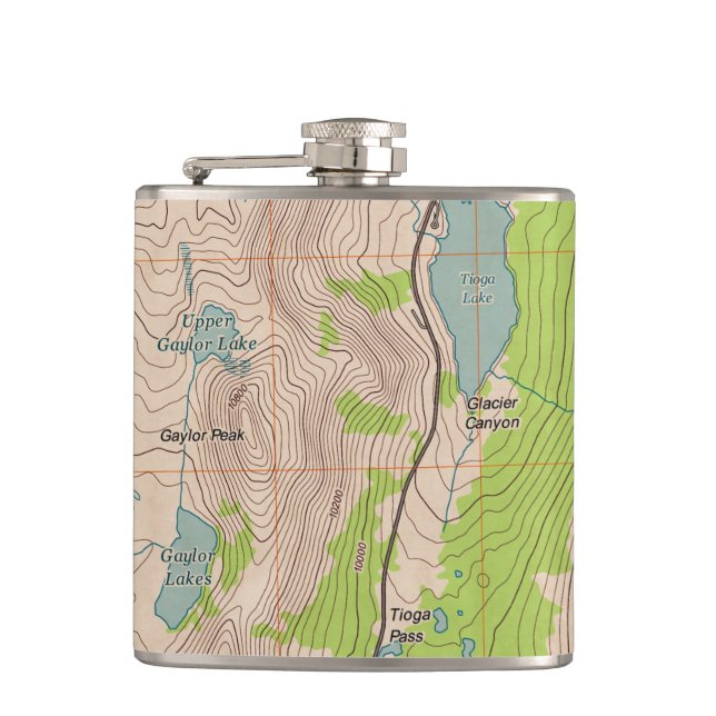 Tioga Pass, California Topographic Map Hip Flask (Front)